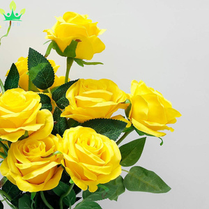 Flores artificiales, <span class=keywords><strong>rosas</strong></span> <span class=keywords><strong>amarillas</strong></span>, flores de seda, ramo de Boda nupcial para el hogar, jardín, fiesta, mesa Floral, centro de mesa, jarrón, decoración - Product Image 5