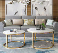 Ensemble 2 pièces table basse ronde de luxe en marbre, meubles de salon en acier inoxydable, livraison gratuite
