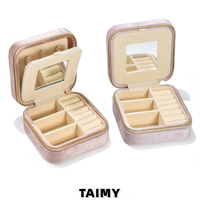 Boîte à bijoux carrée personnalisée avec logo, nouvelle boîte de rangement en velours avec miroir et compartiments divisés pour femmes, cadeau en gros