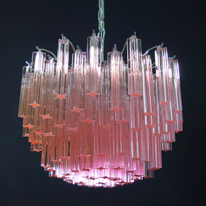 Splendido <span class=keywords><strong>Lampadario</strong></span> Vintage Grande in Vetro di Murano <span class=keywords><strong>Rosa</strong></span> con Prismi - Product Image 2