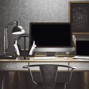 <span class=keywords><strong>Support</strong></span> de <span class=keywords><strong>casque</strong></span> et écouteurs amovible et détachable, modèle D5, en métal, pour ordinateur, avec étagère de présentation et logo sérigraphié - Product Image 4