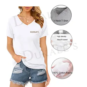 Organic Cotton V Neck Female Custom Logo White T Shirt Black V-Neck Collar Short Sleeve T-Shirt black v neck t shirt for Women