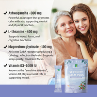 Serenity Calm Plus, Mezcla de Bebida Sin Azúcar con Frutas, Ashwagandha, L-teanina, Glicinato de Magnesio, Vitamina D3, Suplemento Dietético