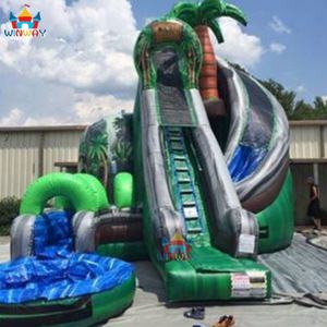 Toboggan aquatique gonflable populaire en PVC avec design palmier, château aquatique d'extérieur, château gonflable pour adultes, combo toboggan incurvé, utilisation scolaire - Product Image 6