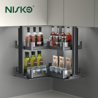 Nisko Unité de rangement de cuisine à lumière LED avec panier déroulant électrique Meubles d'organisation en verre en aluminium