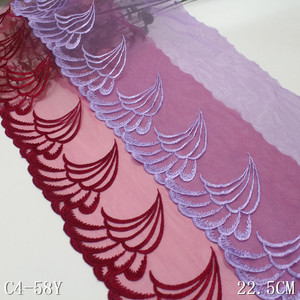 Lingerie Wanita mewah 22cm ungu anggur merah bordir Tulle renda Trim berbentuk kipas renda bunga untuk pakaian dalam wanita stok tersedia