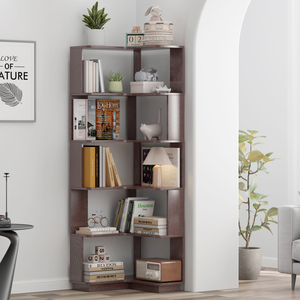 6 Tier L Shaped <b>Corner</b> Bookshelf Wooden <b>Bookcase</b> For Living Room Bedroom With Anti Tipping Design - Product Image 3