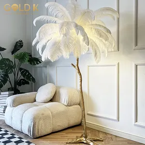 2023 modern nordic luxury bedroom living room resin aluminum floor light led standing ostrich feather floor lamp