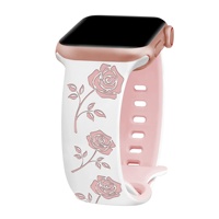 Kompatibel untuk Tali Jam Tangan Silikon Berukir Laser 3D dengan Desain Bunga Mawar Kupu-kupu, Gesper Bentuk 8, Pilihan Dua Warna