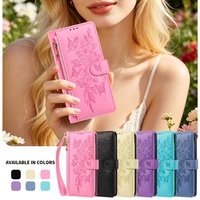 Étui portefeuille en cuir à motif floral avec porte-cartes multiples et cordon, fermeture éclair, motif papillon, pour iPhone 17 Air, 17E, 16E, 16 Plus, 15, 14 PRO MAX