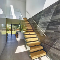 Garde-corps d'escalier flottant droit moderne en bois, acier et verre de l'usine Foshan pour villa résidentielle et Offre Spéciale d'appartement
