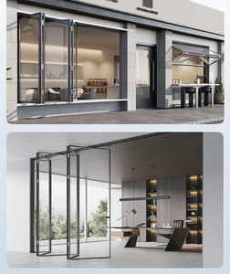 <span class=keywords><strong>Puerta</strong></span> de acordeón de balcón negro de aluminio rotura térmica doble vidrio templado Exterior Bi plegable puertas de Patio plegables deslizantes - Product Image 3