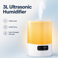 Humidificateur ultrasonique 3L, diffuseur d'aromathérapie, minuterie de brume réglable, lumière LED nocturne, arrêt automatique pour chambre à coucher et bureau