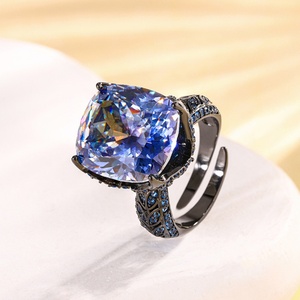 Fashion Jewelry Eco-friendly Copper Black Gold Plated Statement 14*16MM Red Zircon Imitation Color Gemstone Ice Cut <b>Ring</b> - Product Image 5