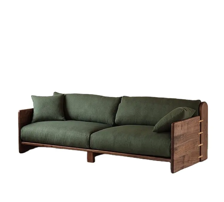 Sala de estar de madera maciza, sofá grande de nogal negro, americana del Norte, combinación de madera de cerezo antigua, tres asientos
