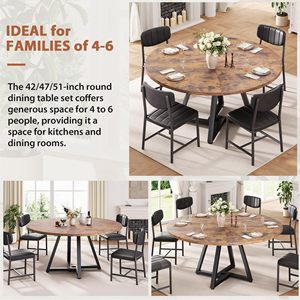 Table à manger ronde en bois SENYU pour 4-6 personnes, base sur pieds, gain de place, pour cuisine et salle à manger - Product Image 4