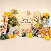 Set Dekorasi Garland Balon Tema Hewan Hutan untuk Pesta Ulang Tahun Anak Pertama dengan Latar Belakang Cetak Digital Modern Safari Hutan KT