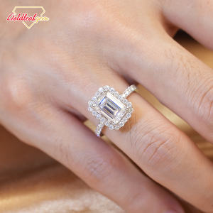 Anillo de Diamante Moissanita Genuino con Corte Esmeralda Rectangular Goldleaf GRA, Plata de Ley 925, Anillos Finos de Compromiso, Joyería para Mujer - Product Image 5