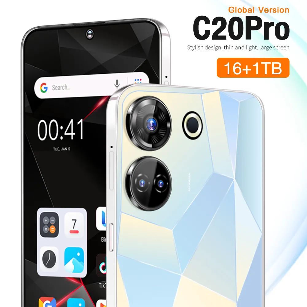 Original C20 pro desbloqueado celular 7.3 polegadas tela grande 16GB + 1TB Dual SIM Android 4G tecno camon 19 pro telefone móvel inteligente