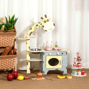 Giraffa in legno giocattoli di cottura per ragazzi ragazze <span class=keywords><strong>cucina</strong></span> Play House macchina da caffè stufa realistica in legno per bambini gioco fantasioso - Product Image 2