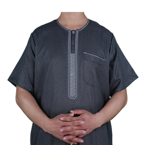 2023 da uomo in cotone Thobe <span class=keywords><strong>capodanno</strong></span> Eid Jalabiya in <span class=keywords><strong>marocco</strong></span> mezza manica traspirante per adulti taglie 54-60 per Dubai Saudi - Product Image 2