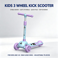 Trottinette pour enfants, trottinette pliable, design moderne, guidon antidérapant en TPE, frein arrière, 3 roues lumineuses, hauteur réglable, pour bébé
