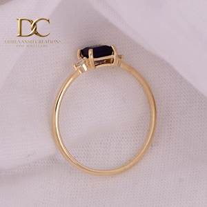 Bague ethnique en or massif 14 carats avec diamant de laboratoire et saphir bleu royal de laboratoire, design élégant, bijoux fins pour femmes, mariage - Product Image 2