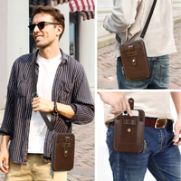 Sac bandoulière vintage en cuir pleine fleur huilé pour homme, pochette de téléphone à porter à la ceinture pour téléphone portable 6,9'' et iPad 8,3''
