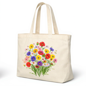 Sac fourre-tout en toile de coton biologique imprimé avec logo personnalisé, grande taille, motif floral, sac de shopping, poignée d'épaule, usage quotidien - Product Image 2