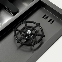 Évier de bar moderne multifonctionnel intelligent en acier inoxydable 304 nano noir à bol unique avec robinet, design dissimulé