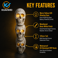 KW Halloween Gestapelte Totenkopf-Statue mit LED-Blinklichtern, AA-Batteriebetrieben, Wasserdicht, Langlebig, aus Kunstharz, Tragbar, Hochwertige Dekoration