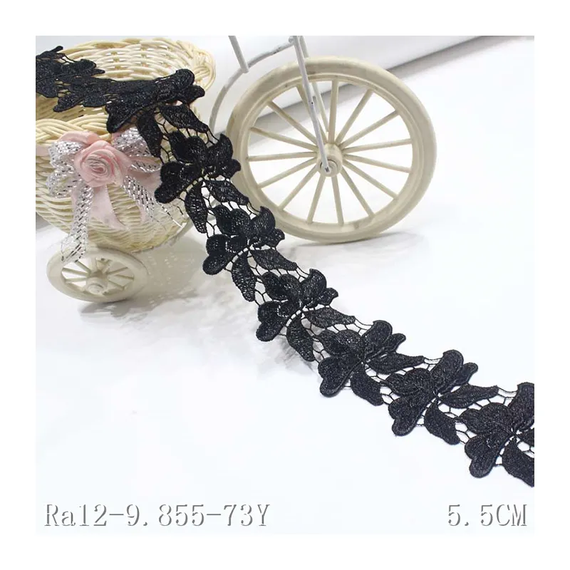 Latest Designs 6cm Black Guipure Border Lace Trim Polyester Fabric Embroidery Trimming Lace