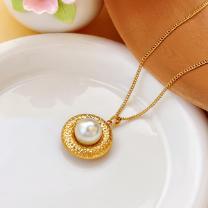 Fashion Round Pearl Pendant <b>Necklace</b>. 18K Gold Stainless Steel <b>Necklace</b> for Wholesale Charm Pearl <b>Necklace</b> for Gift - Product Image 2