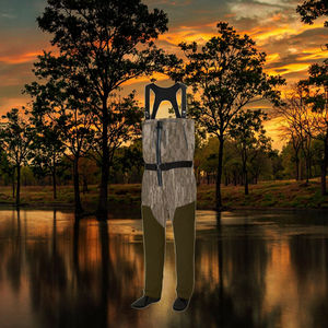 Waders de pêche à la mouche légers gris pour hommes avec fermeture éclair sur la poitrine, respirants, en ripstop, avec bottes intégrées pour la chasse, imperméables - Product Image 3