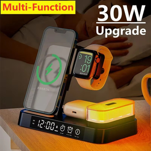 30W 3 en 1 Chargeur sans fil Stand Pad Réveil Veilleuse Station de charge rapide <span class=keywords><strong>Dock</strong></span> pour <span class=keywords><strong>iPhone</strong></span> Samsung Galaxy Watch IWatch - Product Image 2