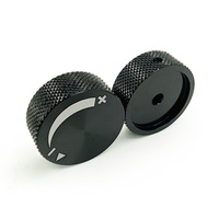 Bouton moleté en métal noir de 40 mm, anodisé, usiné CNC, en aluminium, pour potentiomètre de 6 mm, avec vis de verrouillage, forme de chapeau, volume réglable
