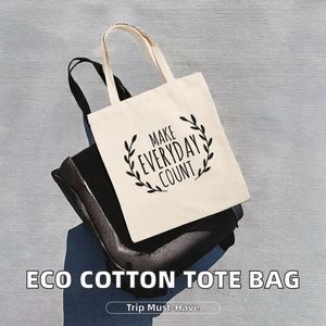 Natural Recycled Organic Cotton <b>Large</b> Reusable Shopping Tote Bag Shoulder Closure Custom <b>Canvas</b> Hand Length Handle Letter Design - Product Image 2