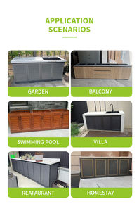 Meuble de cuisine extérieur moderne tout en aluminium, écologique, avec évier, armoire de base autoportante à double porte pour villa, salle à manger, patio, barbecue - Product Image 3