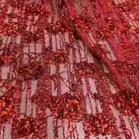 Tissu texturé doux et délicat 100% polyester avec paillettes rouges - Robe de mariée pour filles