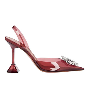 Escarpins à talon aiguille en microfibre cristal français pour femme, ornés de strass, avec boucle <span class=keywords><strong>soleil</strong></span>, bout pointu, à bride arrière, talon de 9 cm, semelle en caoutchouc, pour mariage et printemps - Product Image 5