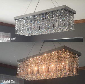 Lámpara Colgante Rectangular de Cristal Dorado, LED E26, 3500K, Blanco Cálido, Altura Ajustable 31.5in X 8.67in, Regulable, 5 Años de Garantía - Product Image 2