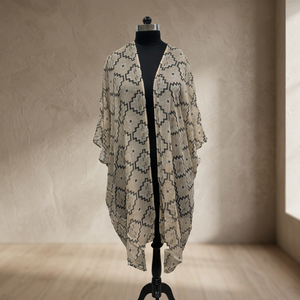Geometric Print <b>Boho</b> Kimono Loose Asymmetric V-Neck Three Quarter Sleeve Linen Cotton Woven <b>Summer</b> Casual <b>Dress</b> - Product Image 2