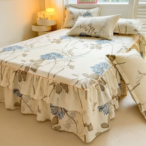 マットレスプロテクター付きプリントベッドスカート、ベッドスプレッド、イエロー、新品、ポリエステル製、両面ベッドスカート - Product Image 3