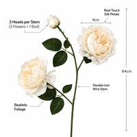 Bouquet de 3 pivoines artificielles réalistes en soie pour mariage, décoration de table, arrangement floral artificiel, centre de table