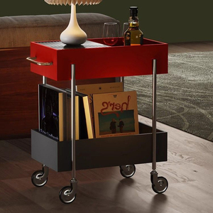 รถเข็นขนาดเล็กหลายชั้นสไตล์วินเทจ ชั้นวางของโลหะขนาดใหญ่แบบเคลื่อนย้ายได้ โต๊ะข้างโซฟาสำหรับเก็บอาหาร - Product Image 3