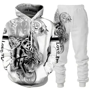 Street Style Herren bekleidung New Animal 3D Tiger Printed Hoodie Hosen Anzug Cool Men 2 Pcs Sportswear Trainings anzug Set