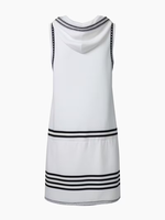 Robe longue ample sans manches pour femme, col marin blanc, à rayures contrastées, coupe trapèze, avec poches, vente en gros, personnalisable