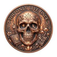Pièce de monnaie personnalisée en cuivre fin 999 de 1 oz, motif YOLO Reaper Skeleton Hourglass, médaille de défi souvenir pour motard
