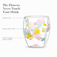 Gobelet en verre à double paroi avec fleurs séchées à l'intérieur, verre transparent pour boire de l'eau ou du jus, cadeau pour la maison et la cuisine
