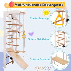 Ensemble de barres murales multifonctionnelles 6 en 1 pour enfants avec balançoires, structure d'escalade en bois, support mural pour outils d'intérieur - Product Image 4